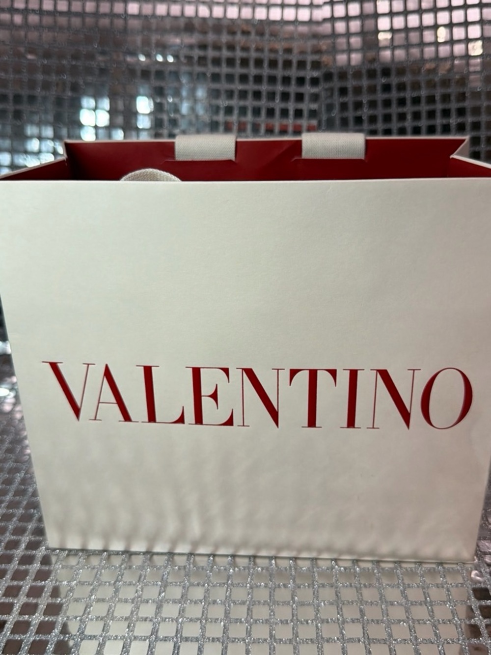 Valentino White Shopping Bag with Red Logo